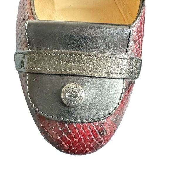 Longchamp Women's Snakeskin Leather Ballerina Flats Shoes Red & Black Size 41 - Picture 9 of 9